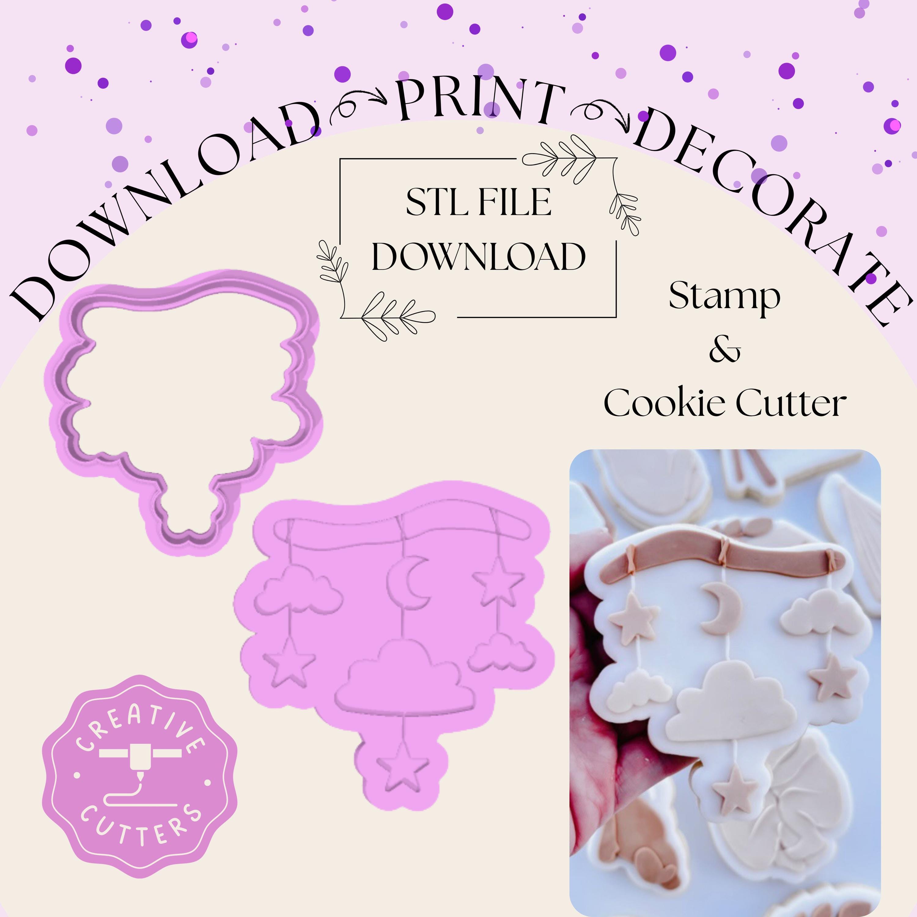 Baby mobile debosser & cookie cutter STL file, Baby Shower Cookie Cutters, Stamps for Fondant, 3D Printed Cookie Cutters, Baking Tools