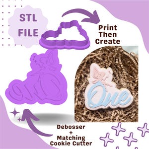 One with fairy debosser & cookie cutter STL File, First Birthday Cookies, Digital Cookie Cutters, 3D Printed Cookie Cutters, Baking Tools