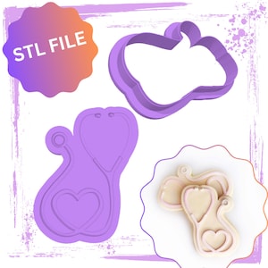 Peut inclure: Trois emporte-pièces en plastique violet en forme de stéthoscope avec un cœur, un cœur et un nuage. Les emporte-pièces sont sur un fond blanc avec une étoile éclatante rose et orange en haut à gauche. Le texte "STL FILE" est sur l'étoile éclatante.