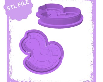 Cortador de galletas y grabador de caballos de madera (archivo STL), caballo mecedor, cortadores de galletas para baby shower, galletas para baby shower, cortadores de galletas impresos en 3D