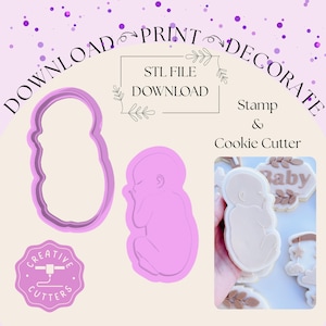 Newborn baby stamp & cookie cutter STL file, baby cookie cutters, Baby Shower Cookie Cutters, STL cookie cutters