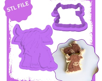 Highland cow debosser & cookie cutter STL file, Highland Cow, Birthday Cookie Cutter, Cow Cookie Cutter, Cookie Stamps