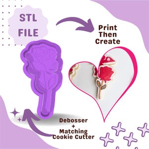 Rose debosser & cookie cutter STL file, Rose Cookie Cutter, Digital Cookie Cutters, 3D Printed Cookie Cutters, Flower Cookies