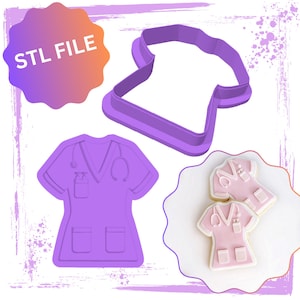 Nurse scrubs debosser & cookie cutter STL file, Thank You Cookie Cutters, Nurse Cookies, Nursing Cookie Cutters, Scrub Cookies