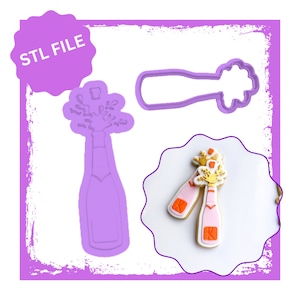Champagne bottle debosser & cookie cutter STL file, Bachelorette Cookie Cutter, Wedding Cookie Cutters, 3D Printed Cookie Cutters