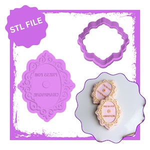 Press for champagne debosser & cookie cutter STL file, Bachelorette Cookie Cutters, Bridal Cookie Cutters, Wedding Cookie Cutters