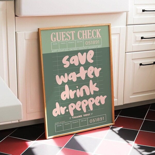 sage green pink aesthetic trendy wall art print save water drink dr.pepper green retro bar cart art poster trendy cute green apartment decor