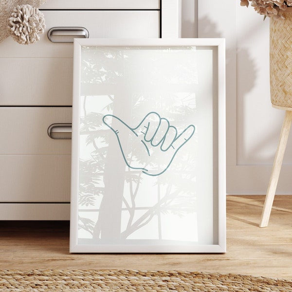 coastal shaka hand sign art print trendy beachy blue wall art aesthetic surf theme kids room decor nautical ocean nursery boys room posters