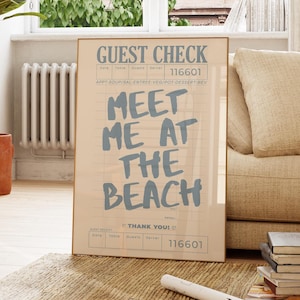 Treffen Sie mich am Strand Gästebuch Druck trendige Küsten Wand Kunst blau Typografie Plakat Strand Haus Dekor Ozean Wand Kunst mädchenhaft ästhetische Dekoration