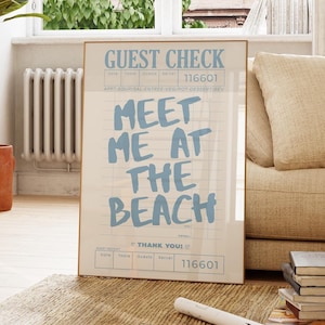 Treffen Sie mich am Strand Gästebuch Druck trendige Küsten Wand Kunst blau Typografie Plakat Strand Haus Dekor Ozean Wand Kunst mädchenhaft ästhetische Dekoration