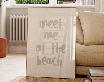 Nos vemos en la playa / Lámina decorativa de estilo costero / Póster con tipografía neutra / Decoración playera para el hogar / Lámina con estética oceánica / Descarga digital