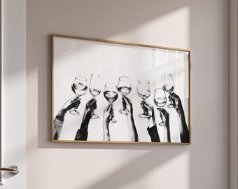 cheers print bar cart decor aesthetic abstract neutral black and white prints cheers poster bar cart art vintage alcohol printable wall art