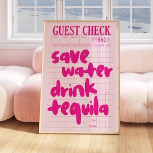 save water drink tequila bar cart art cocktail poster preppy y2k room decor, trendy wall art apartment decor, preppy wall art dorm decor