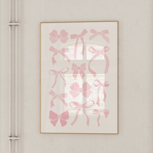 Balletcore pink bow poster with delicate ribbon illustrations and a soft feminine look.