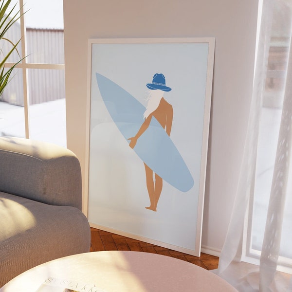 coastal cowgirl surf print light blue surfer wall art preppy tropical beachy room aesthetic poster funky western cowgirl apartment decor