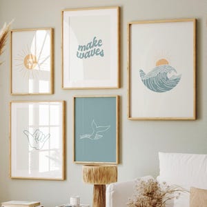 Boho coconut girl surf aesthetic gallery wall art, Set of 5 prints, Surf nursery decor, Surf prints for girls, beach girl room decor prints