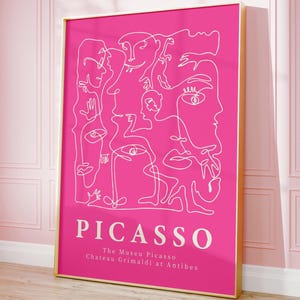 Impresión de arte de pared de galería de exposiciones de museo vintage retro rosa de Picasso, póster de decoración de dormitorio de apartamento preppy, femenino y moderno, estilo Y2K de Picasso