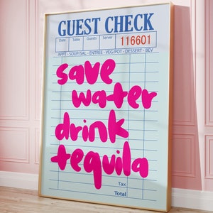 Impresión de tequila para ahorrar agua y beber, póster de cóctel con arte de carrito de bar, decoración de habitación elegante, decoración de apartamento con arte de pared elegante, decoración de dormitorio con arte de pared elegante