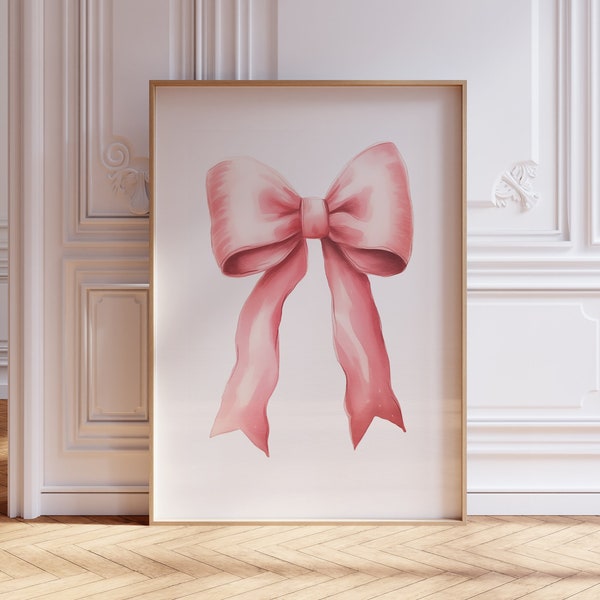 trendy watercolor pink bow wall art prints grand millennial preppy coquette room decor aesthetic sandy liang bow inspired apartment decor