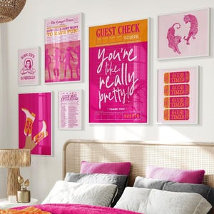 Cowgirl galerie druck 7er set adretter rosa orange Kunst Gemälde pink orange Karte fürs Wohnzimmer Bohemian Bohemian Schlafzimmer Dekor