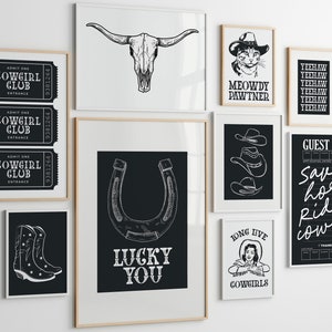 Western Wall Art Bundle, Gallery Wall Art, Cowboy Decor, Wild West Poster, Vintage Cowgirl, Horseshoe Print, Digital Download, Printable