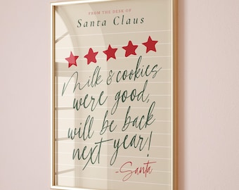 Funny Santa Review Note Christmas Wall Art (Printable)