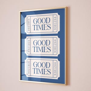 Gute Zeit Ticket Druck, trendige Küstenwand Kunst blau Typografie Plakat, Strand Haus Dekor, Ozean Wand Kunst, ästhetische Dekordrucke