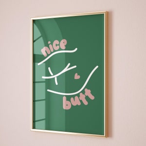 Belle impression de fesses | Esthétique girly vert sauge et rose | Cadeaux drôles d'art de salle de bains | Décoration murale de dortoir preppy | Jolie déco d'appartement