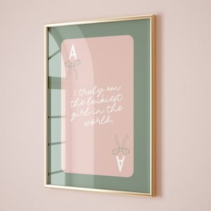 geluk meisje syndroom harten aas kaart esthetische poster trendy muurkunst salie groen roze esthetische retro bar kar kunst preppy appartement decor
