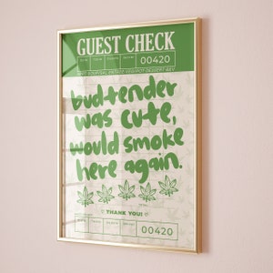 budtender was cute print retro stoner girl printable gifts sage green kitchen aesthetic trendy cannabiss apartment decor wall art posters