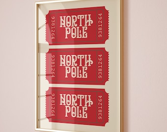 Red North Pole Ticket Christmas Wall Art (Digital Download)