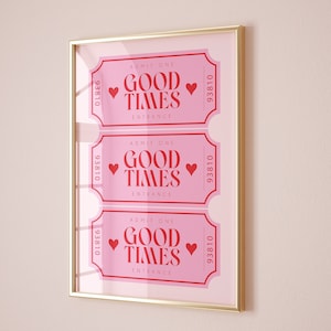 Cartel de cóctel con arte de carrito de bar con boletos de buenos tiempos, decoración de habitación preppy Y2K, decoración de apartamento con arte de pared de moda, decoración de dormitorio con arte de pared preppy