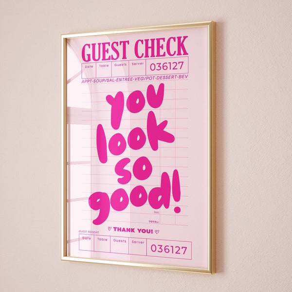 you look so good guest check poster downtown girl room decor pink funky retro y2k dorm room aesthetic cute college lovecore apartment decor