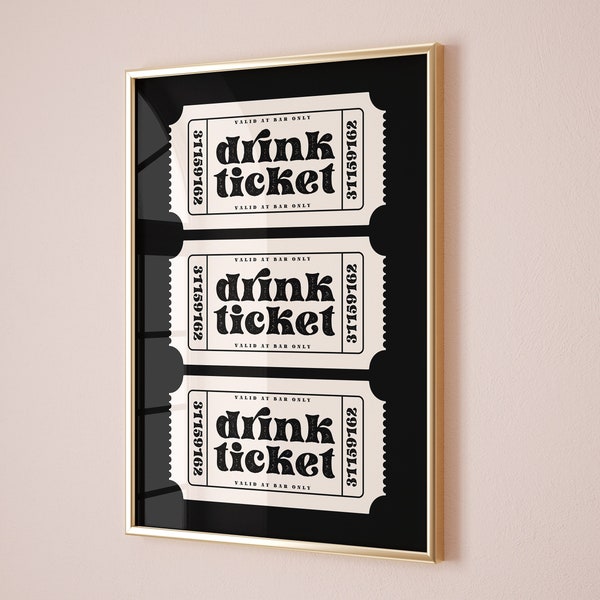 trendy wall art prints drink ticket poster retro black beige neutral aesthetic wall art trendy bar cart art decor printable digital prints