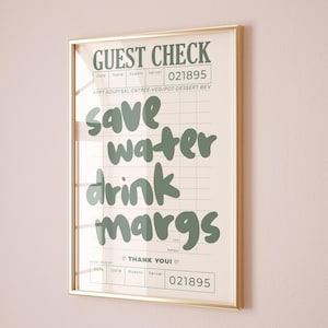 save water drink margs bar cart art cocktail print, trendy preppy room decor, sage green kitchen apartment decor,preppy dorm wall art poster