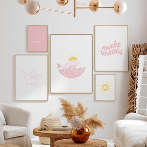 Boho Surf Gallery Wall Art, Set of 5 Prints, Surf Nursery Decor, Surf Prints for Girls Nursery, Surfer Girl Room Decor, Boho Beach Decor