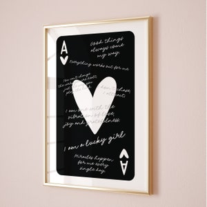 Carte à jouer affiche du syndrome de la fille chanceuse art mural tendance impressions noir et blanc esthétique rétro bar chariot art déco déco d'appartement preppy