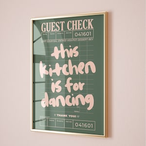 questa cucina è per ballare poster rosa verde salvia estetica stampe di controllo degli ospiti arte murale della cucina regalo di cucina carino arredamento dell'appartamento della cucina