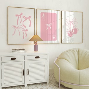Set van 3 roze strikken | Preppy muurkunst | flirtdecor | Aaskaart lucky girl syndrome | Inrichting universiteitsappartement | Meisjesachtige kameresthetiek