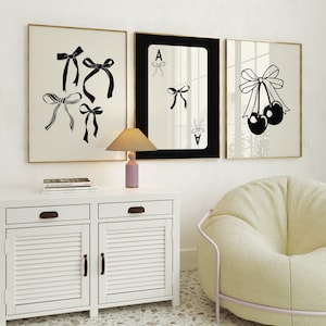Schleifen Wandbild 3er Set | adrettes Plakat | uni wohndeko | Aquarell Bögen Druck | kokett Raumdekor | trendige mädchenhafte Wandkunst