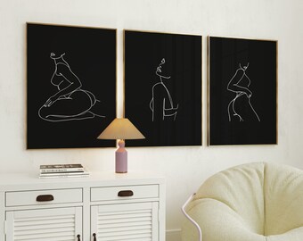 female body art, set of 3 woman body wall art decor, female figure art gift, curvy female wall art, above bed wall decor, body positive art