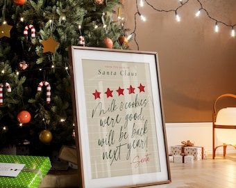 Funny Santa Review Note Print: Retro Christmas Wall Art (Digital Download)