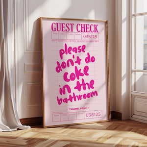 Por favor, no consumas cocaína en el baño, póster de cócteles con diseño de carrito de bar, decoración de dormitorio universitario preppy y2k, arte de pared moderno y preppy y funky, decoración de apartamentos