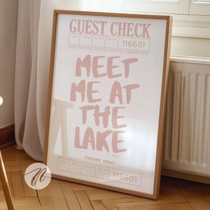 meet me at the lake guest check print trendy coastal wall art blue typography poster lake house decor summer wall art girly aesthetic decor