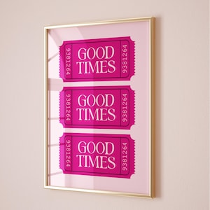 Good Times Ticket Print, sofortiges Wandkunstgeschenk, 70er Jahre Barwagenkunst, adrettes Zimmerdekor, trendiges mädchenhaftes ästhetisches Poster, bedruckbar digital