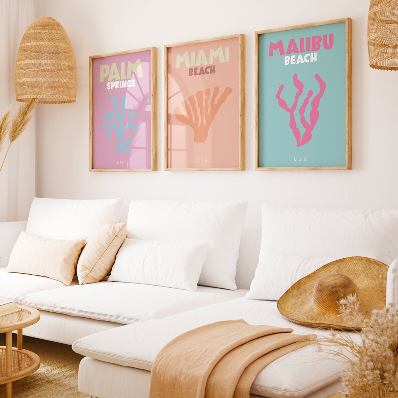 Preppy Beach Room Decor Trendy Beachy Print Set Retro Y2k - Etsy