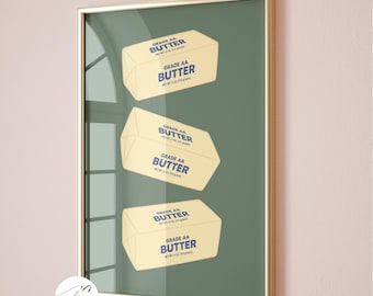 Butter Sticks Art Print, Cute Food Illustration, Funny Food Wall Decor, Abstract Kitchen Wall Art, Retro Pop Art Food Poster, Printable Gift