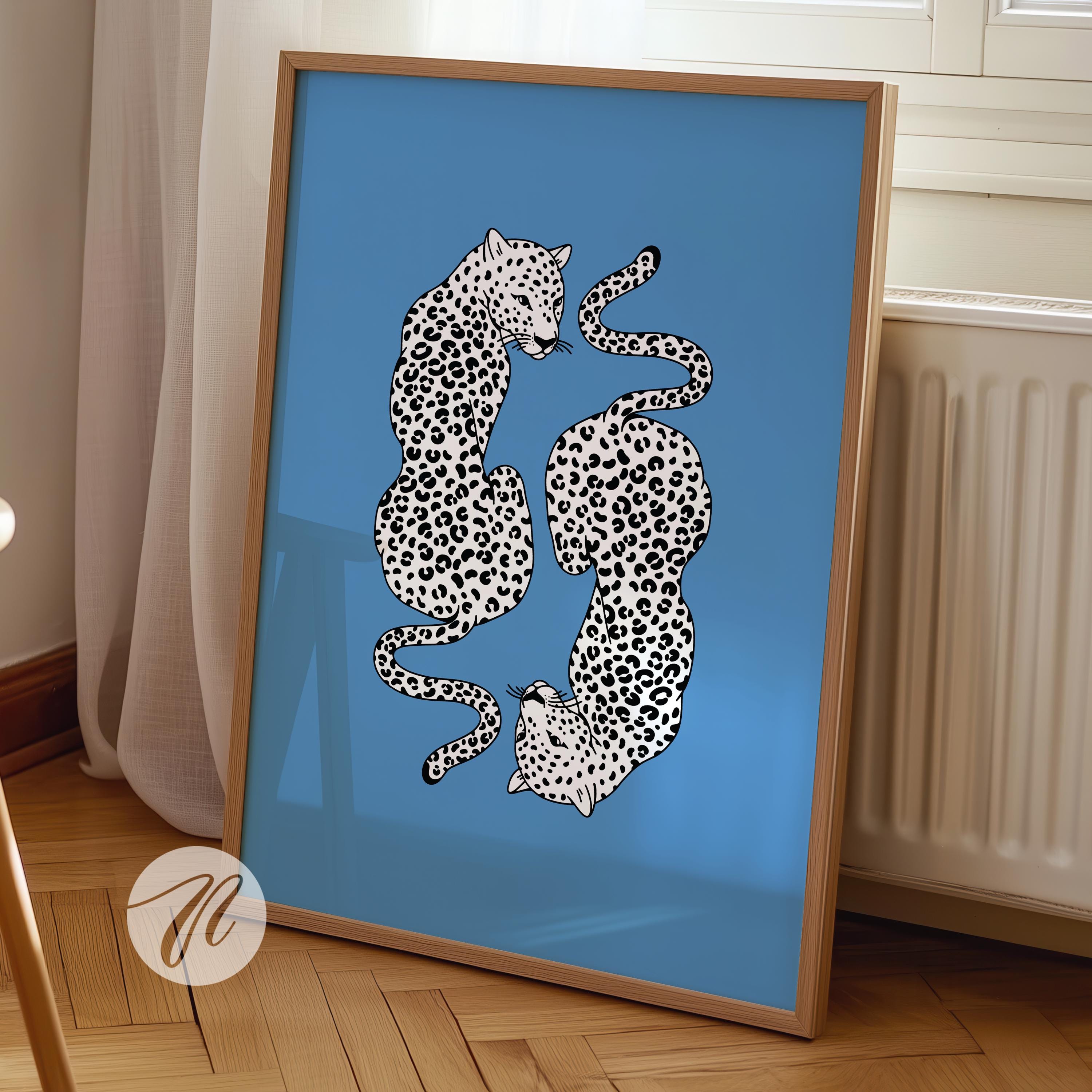 Blue Cheetah Print, Trendy Retro Blue Wall Art, Cheetah Poster, Apartment Decor, Preppy Room Decor, College Dorm Decor, Printable Digital