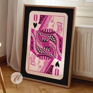 Queen of Hearts prints, Trendy wall art, pink blush aesthetic poster, Preppy wall art decor, Retro bar cart art, Trendy green printables