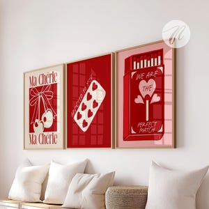 valentines day decor printables set of 3 valentines prints | retro valentines day wall art | trendy valentines aesthetic decor digital art